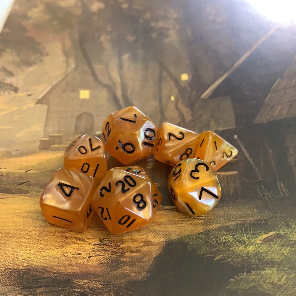 Mini Orange Gold/Black Polyhedral Dice Set for Tabletop Games RPG